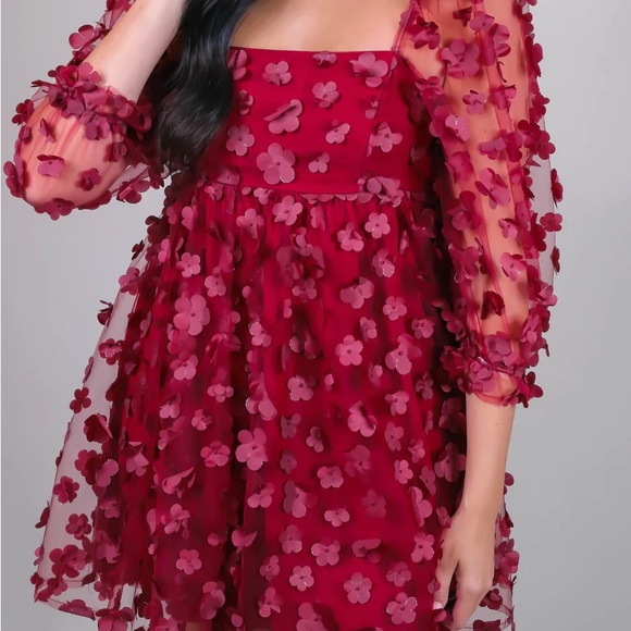 Maroon 3D Floral Babydoll Dress - Picture 6 of 6